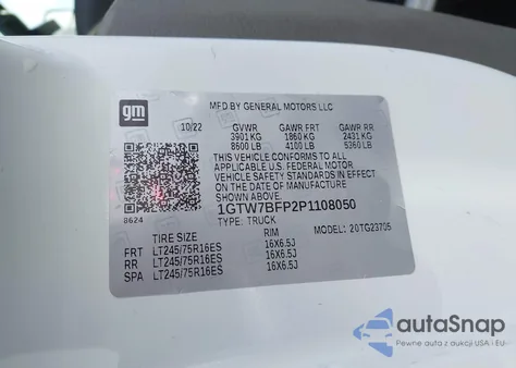 2023 GMC Savana Cargo Rwd 2500 Extended Wheelbase Work Van z USA, uszkodzony, nr VIN 1GTW7BFP2P1108050